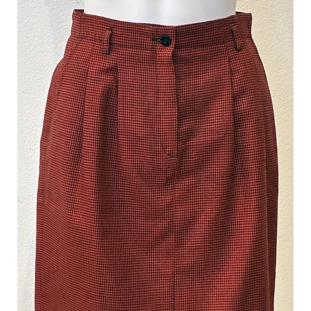 VTG‎ 90s Liz Claiborne Academia Wool Houndstooth Pencil Skirt Sz 8P Red Preppy